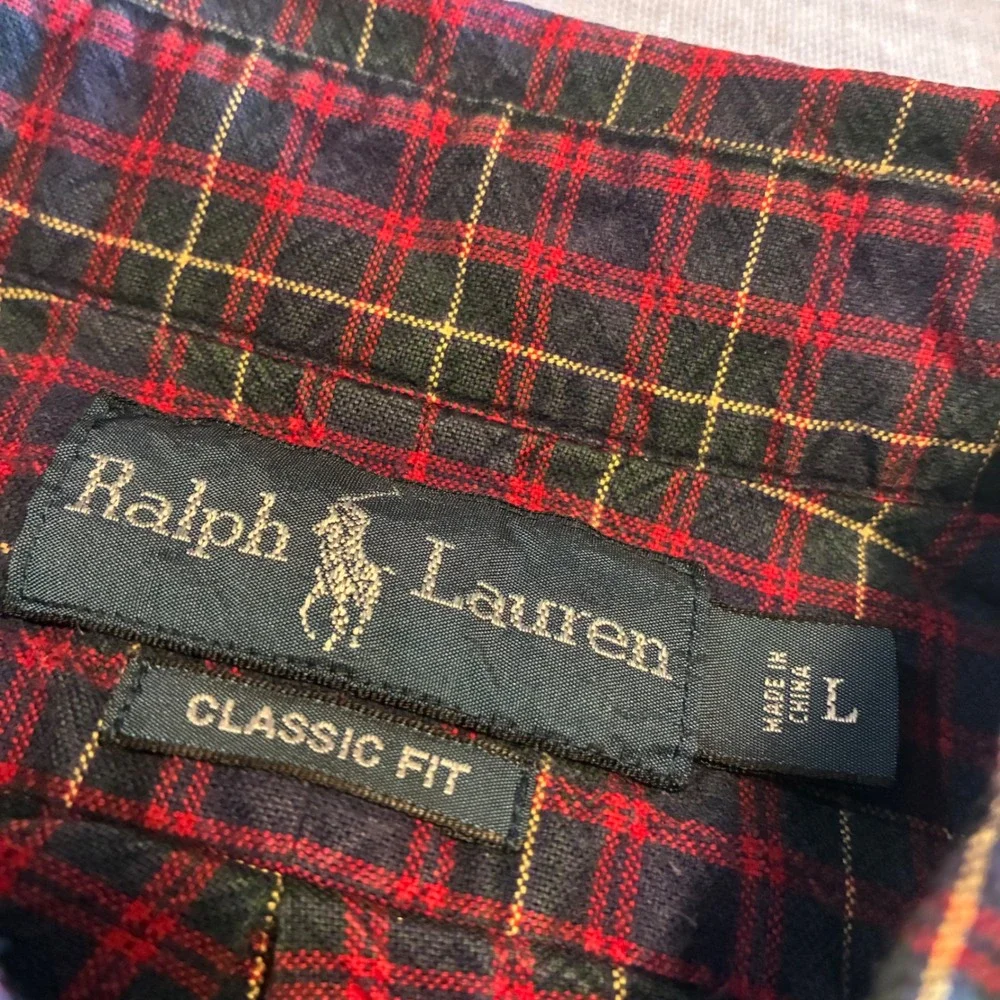 Ralph Lauren Mens Navy Red Plaid Button Down Shirt Classic Fit Large - Picture 5 of 6